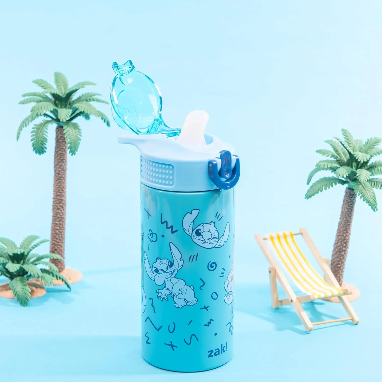 Zak Designs Disney Sage Kids Water Bottle For School or Travel, 14oz Stainless Steel Water Bottle With Straw, Handle, and Leak-Proof, Pop-Up Spout Cover (Stitch)
