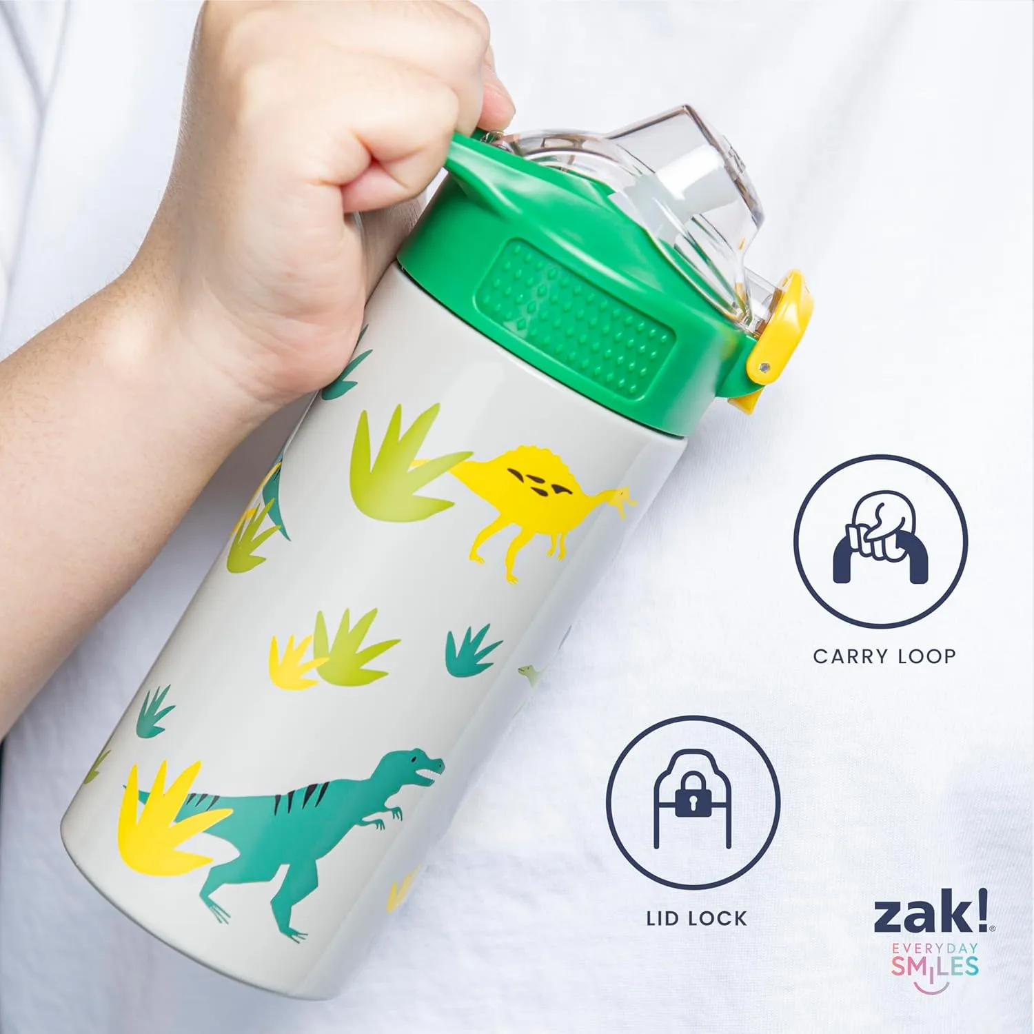 Zak Designs Disney Sage Kids Water Bottle For School or Travel, 14oz Stainless Steel Water Bottle With Straw, Handle, and Leak-Proof, Pop-Up Spout Cover (Stitch)