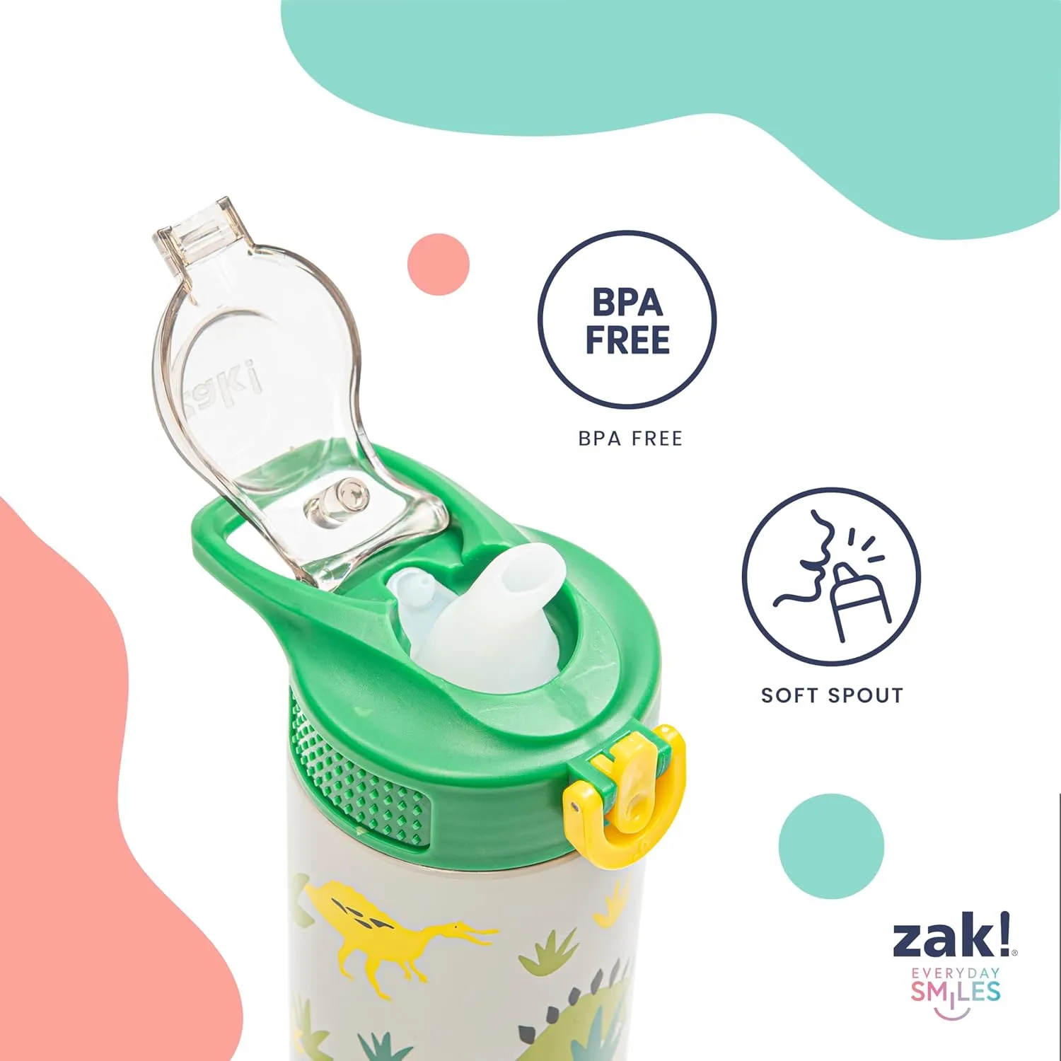 Zak Designs Disney Sage Kids Water Bottle For School or Travel, 14oz Stainless Steel Water Bottle With Straw, Handle, and Leak-Proof, Pop-Up Spout Cover (Stitch)