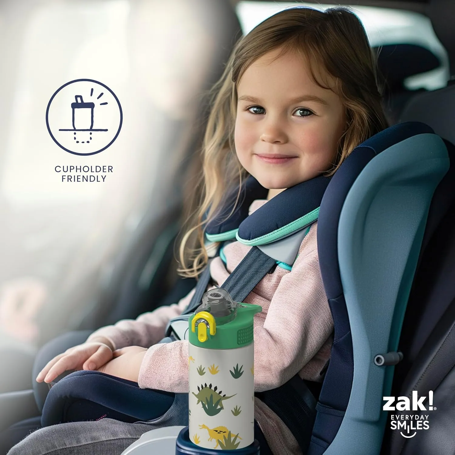 Zak Designs Disney Sage Kids Water Bottle For School or Travel, 14oz Stainless Steel Water Bottle With Straw, Handle, and Leak-Proof, Pop-Up Spout Cover (Stitch)
