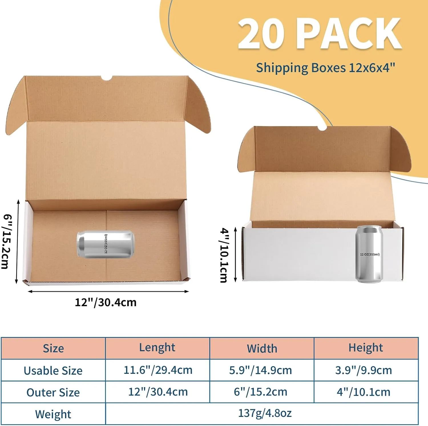 ZBEIVAN 12x6x4 White Shipping Boxes Set of 20, Corrugated Cardboard Mailer Boxes for Packaging Small Business Mailing Gifts