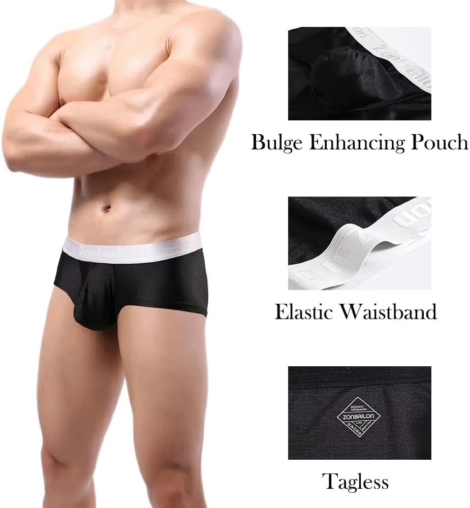 ZONBAILON Mens Sexy Ice Silk Boxer Briefs Underwear Low Rise Bulge Enhancing Pouch Trunks Pack M L XL 2XL 3XL