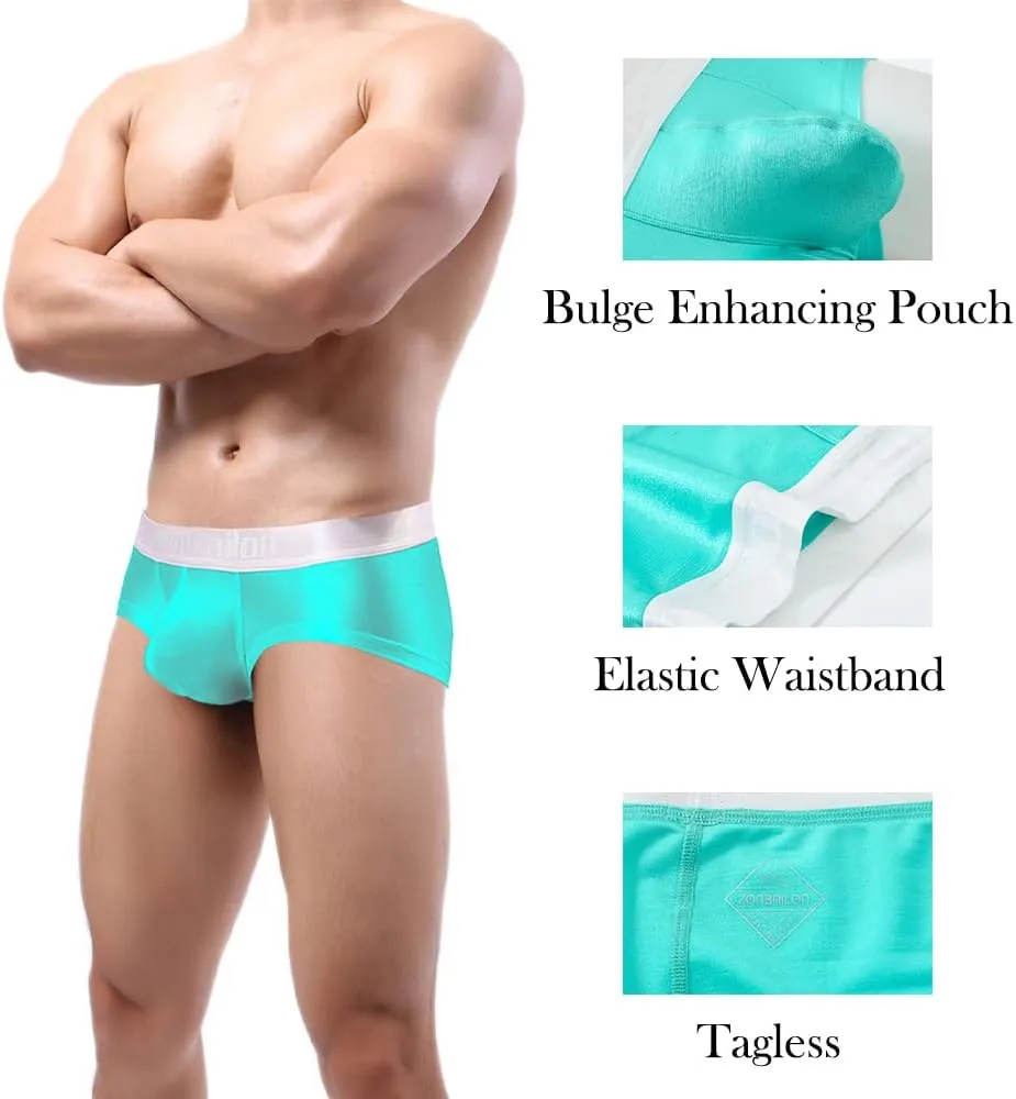 ZONBAILON Mens Sexy Ice Silk Boxer Briefs Underwear Low Rise Bulge Enhancing Pouch Trunks Pack M L XL 2XL 3XL