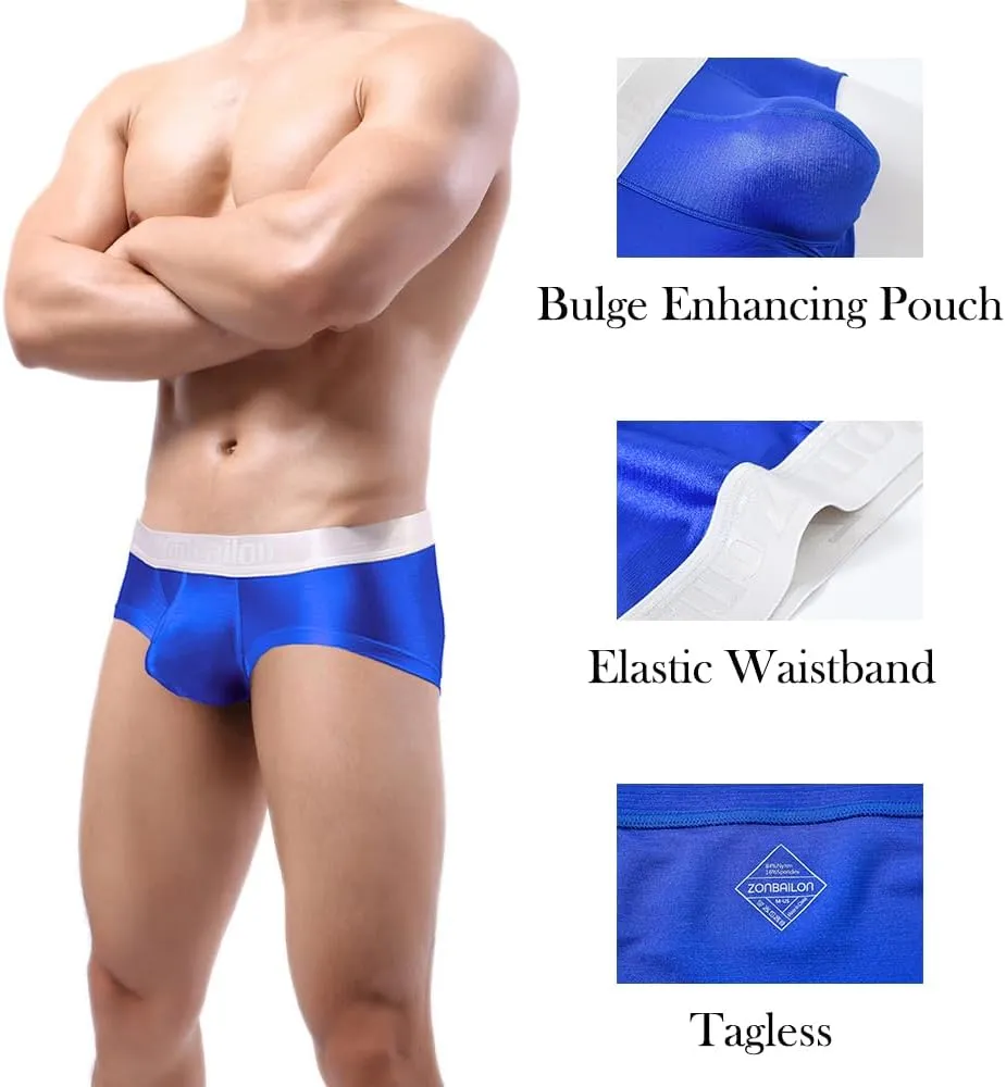 ZONBAILON Mens Sexy Ice Silk Boxer Briefs Underwear Low Rise Bulge Enhancing Pouch Trunks Pack M L XL 2XL 3XL