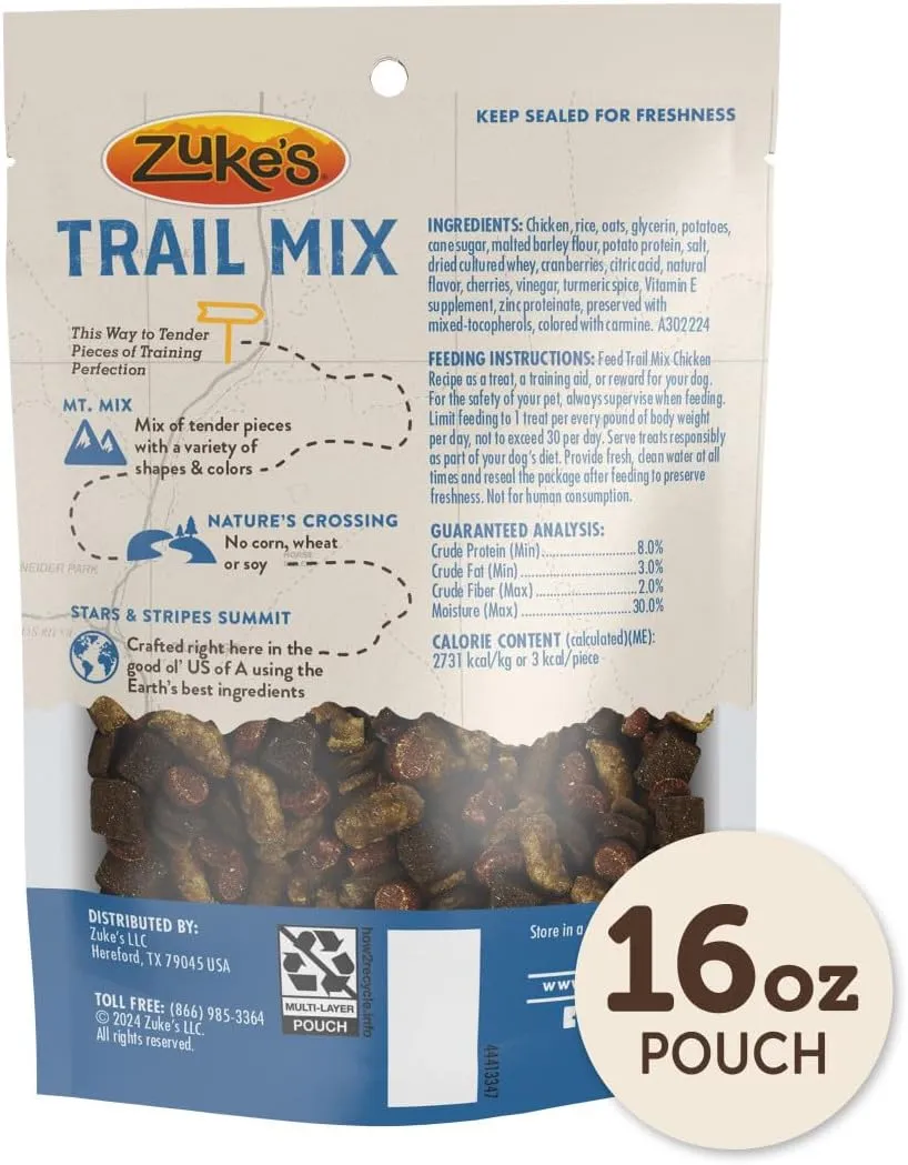 Zukes Trail Mix Pet Treats for Dogs, Soft Dog Treats with Real Chicken Recipe - 16 oz. Pouch